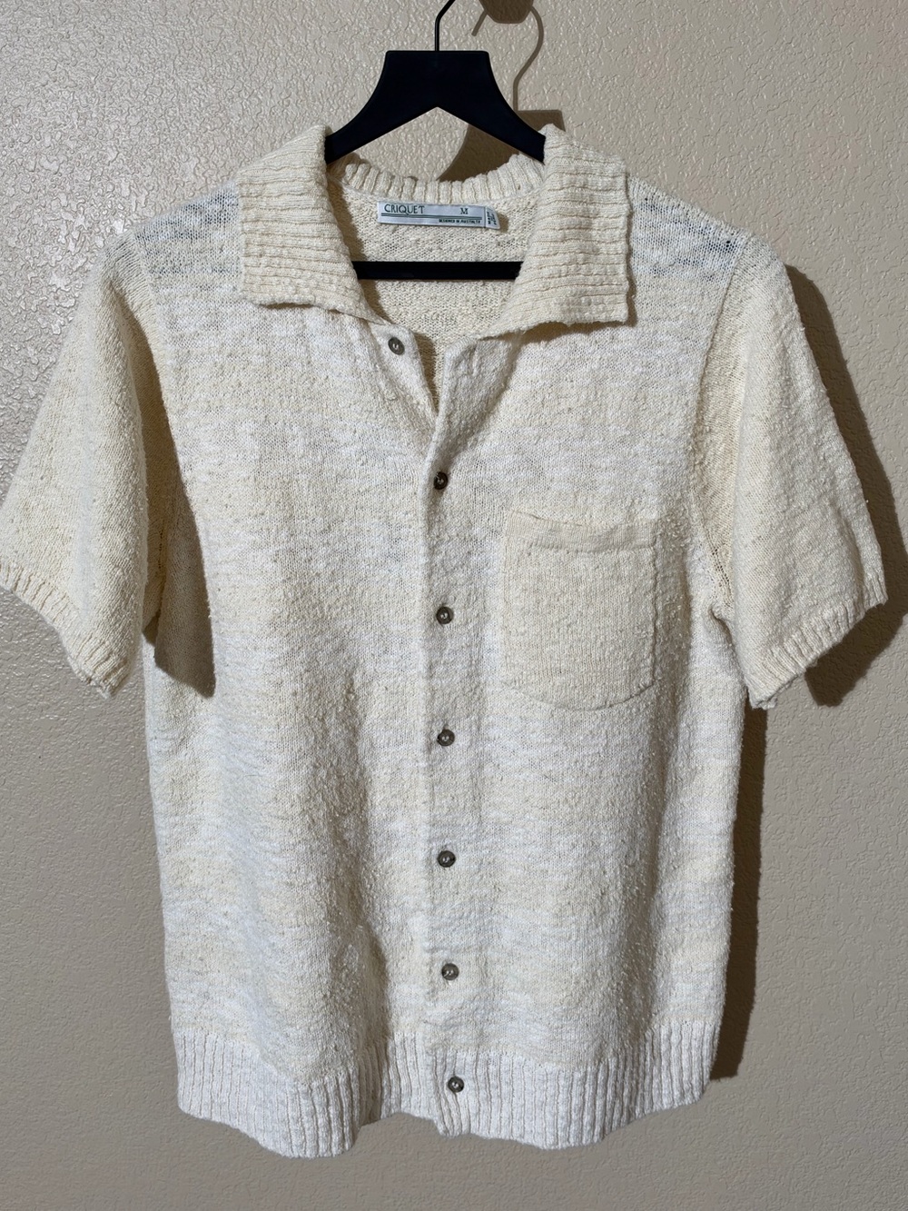Criquet Cream Short-Sleeve Button-Down Knit Shirt